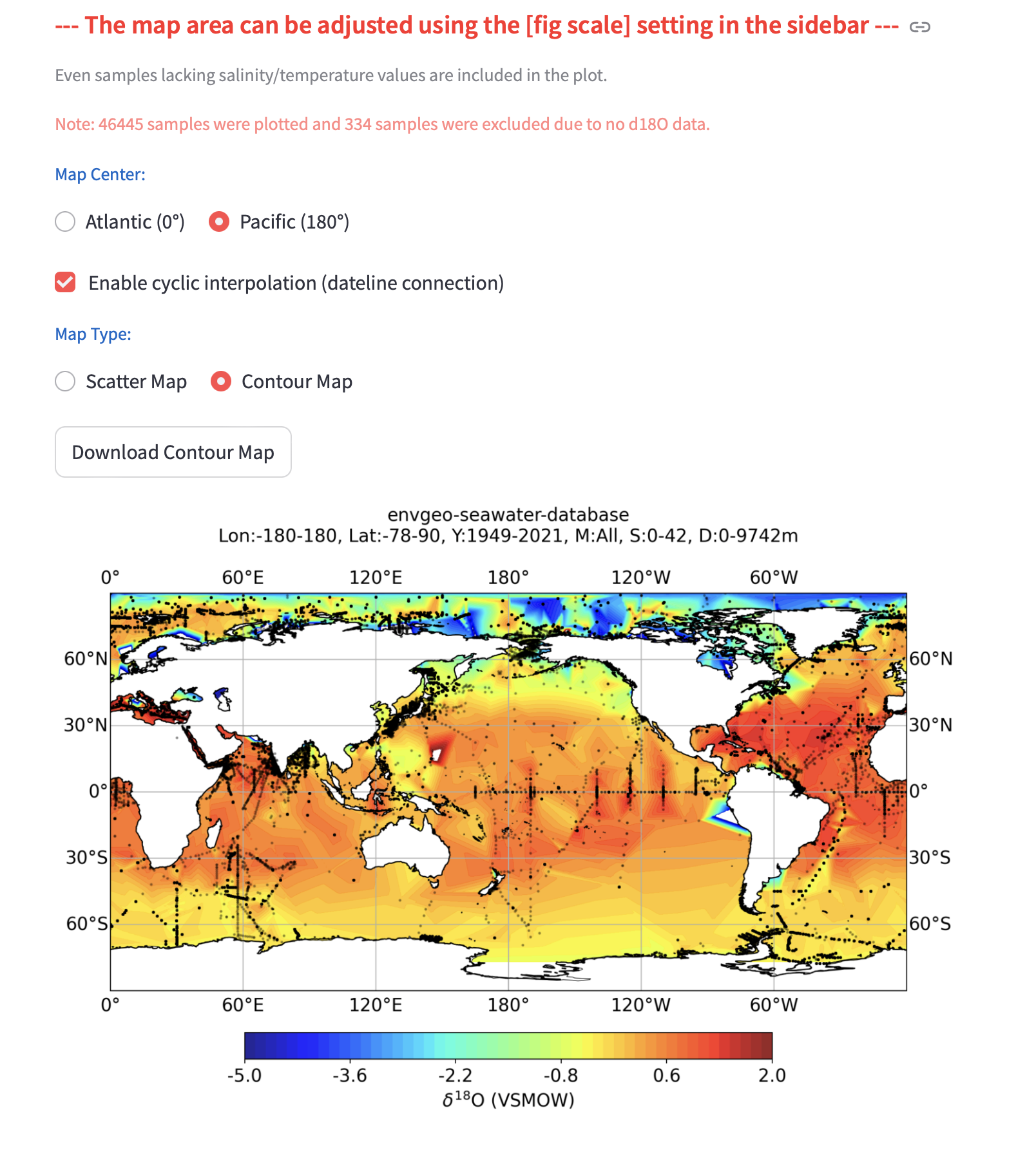 Global isotope distribution contour map